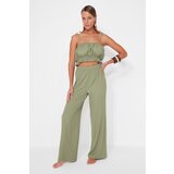 Trendyol Green Woven Frill Blouse and Pants Suit Cene
