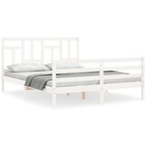 The Living Store Posteljni okvir z vzglavjem bel trden les - Posteljni Okvir, (21526303) | Shoptok.si