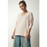 Happiness İstanbul Women's Cream V-Neck Soft Knitted Sweater Cene
