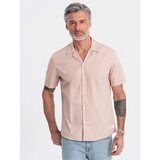 Ombre Men's short sleeve shirt with Cuban collar - light brown | shoptok.hr