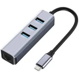 adapter-konverter usb tip C-3xUSB 3.0+RJ45