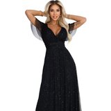numoco basic 635-2 MELANIA long, shiny dress with a neckline and short sleeves - black | Shoptok.si
