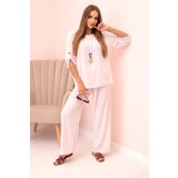 Kesi Włoski Women's set with a blouse with a necklace and wide pants powder pink | shoptok.hr