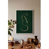 Wallxpert uramljena slika 115223, zlatna linijska silueta pantera na tamnozelenoj pozadini, 50 x 70 cm, beli ram Cene