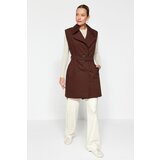 Trendyol Brown Oversize Belted Trench Coat Vest Cene