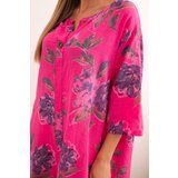 Kesi Włoski Women's cotton dress with a floral pattern and 3/4 sleeve fuchsia | shoptok.hr