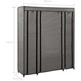 vidaXL garderobna omara s predelki in palicami siva 150x45x176cm blago | Shoptok.si