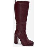 Boto Women Knee High Boots On Heels Eco Leather Burgundy Thalina | Shoptok.si