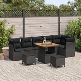 vidaXL Set vrtnih sofa 9 kom s jastucima Crni Poli Ratan Akacija, Set vrtnih obroka 3 kom s jastucima Crni Poli Ratan Akacija Cijene
