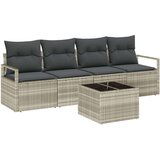  5 Dio Vrtni Kauč Set s Jastučićima Svijetlosivi Poli Ratan 2-Sjedni Vrtni Kauč s Skladištem &amp Jastučićima Sivi Poli Ratan | shoptok.hr