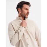 Ombre Men's linen shirt with classic collar and pockets REGULAR FIT - cream | Shoptok.si