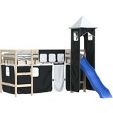 vidaXL Zavese za dvignjeno posteljo s stolpom bel in črn poliester | Shoptok.si