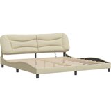  Okvir kreveta s LED svjetlima krem 200 x 200 cm od tkanine | shoptok.hr