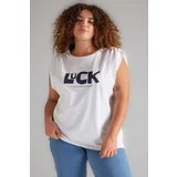 Trendyol Curve White More Sustainable Printed Shoulder Pleated Knitted T-shirt