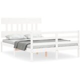 The Living Store Posteljni okvir z vzglavjem bel trden les - Posteljni Okvir, (21528712) | Shoptok.si