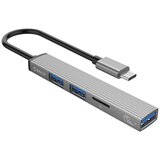 Orico AH-12F priključna postaja USB-C 4 v 1, 1x USB 3.0, 2x USB 2.0, TF, 0.15m, ALU siva,, (20365108) | Shoptok.si
