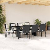 vidaXL 9-dijelni vrtni blagovaonski set s jastucima crni od poliratana | shoptok.hr