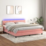 The Living Store Box spring postelja z vzmetnico LED roza 180x200 cm žamet - Box Spring Postelja, (21438481) Cene