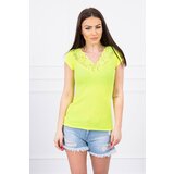 Kesi Blouse with lace neckline yellow neon Cene