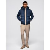 Ombre Quilted bomber jacket with hood and knitted sleeves - navy blue | shoptok.hr