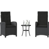 vidaXL Bistro garnitura 3-delna z blazinami črn poli ratan | Shoptok.si