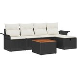 vidaXL 6-delni set vrtnih kavčev z blazinami črn poly ratan, 2-sedežni vrtni kavč z shrambo in blazinami črn poly ratan | Shoptok.si