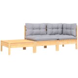 Maison Chic Seti vrtnega pohištva - Vrtna garnitura - Vrtni pohištvo set 3-delna s sivimi blazinami borovina, (21813771) | Shoptok.si