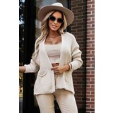 numoco basic 630-1 Warm cardigan with pockets and cuffs on the sleeves - beige Cene
