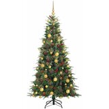  Umjetno božićno drvce s nogom s stalakom Zelena 180 cm PE i PVC - Zelena 180 cm s LED-ima i zlatnim/brončanim lopticama | shoptok.hr