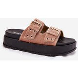 Boto Women's Slides With Golden Buckles On Platform Beige Virvania | Shoptok.si