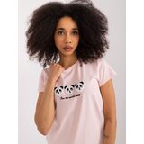 Fashion Hunters Light pink T-shirt with BASIC FEEL GOOD inscription | Shoptok.si