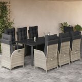 vidaXL Vrtna jedilna garnitura 9-delna z blazinami sv. siv poli ratan | Shoptok.si