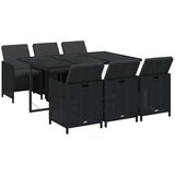  Vrtna garnitura - 7-dijelni vrtni blagovaonski set s jastucima crni od poliratana - Crna Dužina stola 163 cm 6 x fotelja + stol | shoptok.hr