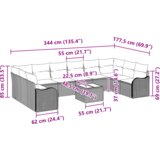 vidaXL Set od 10 komada vrtnih sofa s jastučićima crni poli ratan, 2-sjedalna vrtna sofa s prostorom za pohranu i jastučićima sivi poli ratan | shoptok.hr