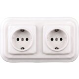  Elhard - Dvostruka keramička retro utičnica za kućnu upotrebu sa okvirom SCHUKO 230V bela u