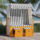 vidaXL stol za na plažo s streho poli ratan in trden les bel in siv Cene