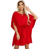 Numoco 287-35 SOFIA Butterfly Dress with Waist Tie - Red | Shoptok.si