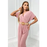 Kesi Overall with decorative belt at waist powder pink