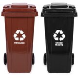  Set od 2 kante za otpad, 2 × 120 L, crna i smeđa, za miješani i bio otpad, s gumenim kotačima | shoptok.hr