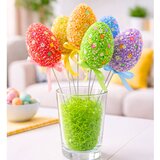  Easter Eggs On A Wire Pick Colorful White Patterns Ribbon Decoration 6pcs | shoptok.hr