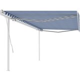 vidaXL Ročno zložljiva tenda s stebrički 5x3 m modra in bela Cene