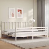 vidaXL Posteljni okvir z vzglavjem bel 200x200 cm trden les Cene