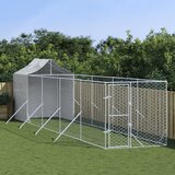 vidaXL Zunanja pasja ograda s streho srebrna 2x10x2,5m pocinkano jeklo Cene
