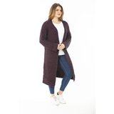 Şans Women's Plus Size Purple Long Sweater Long Cardigan with a Slit Cene