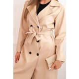 Kesi Włoski Women's trench coat made of eco-leather with a belt and collar beige | ePonuda.com