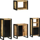 vidaXL Set namještaja za kupaonicu 4 pcs Smeđa Čvrsto drvo manga | shoptok.hr