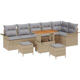  9-dijelni set vrtnog namještaja s jastučićima bež poli ratan akacija kauč za vrt s pohranom i jastučićima bež poli ratan 3-d | shoptok.hr