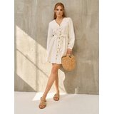 Sinsay Mini haljina s V izrezom i remenom od viskoze s dodatkom lana | shoptok.hr