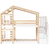 Lumor Pogradna postelja 2x90x200 cm s tremi predali, oknom in streho, masivni les in Mdf, bela (brez vzmetnice), (22156773) | Shoptok.si
