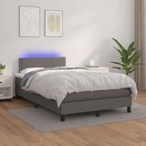 vidaXL Box spring postelja z vzmetnico LED siva 120x190 cm um. usnje, (21111231) | Shoptok.si